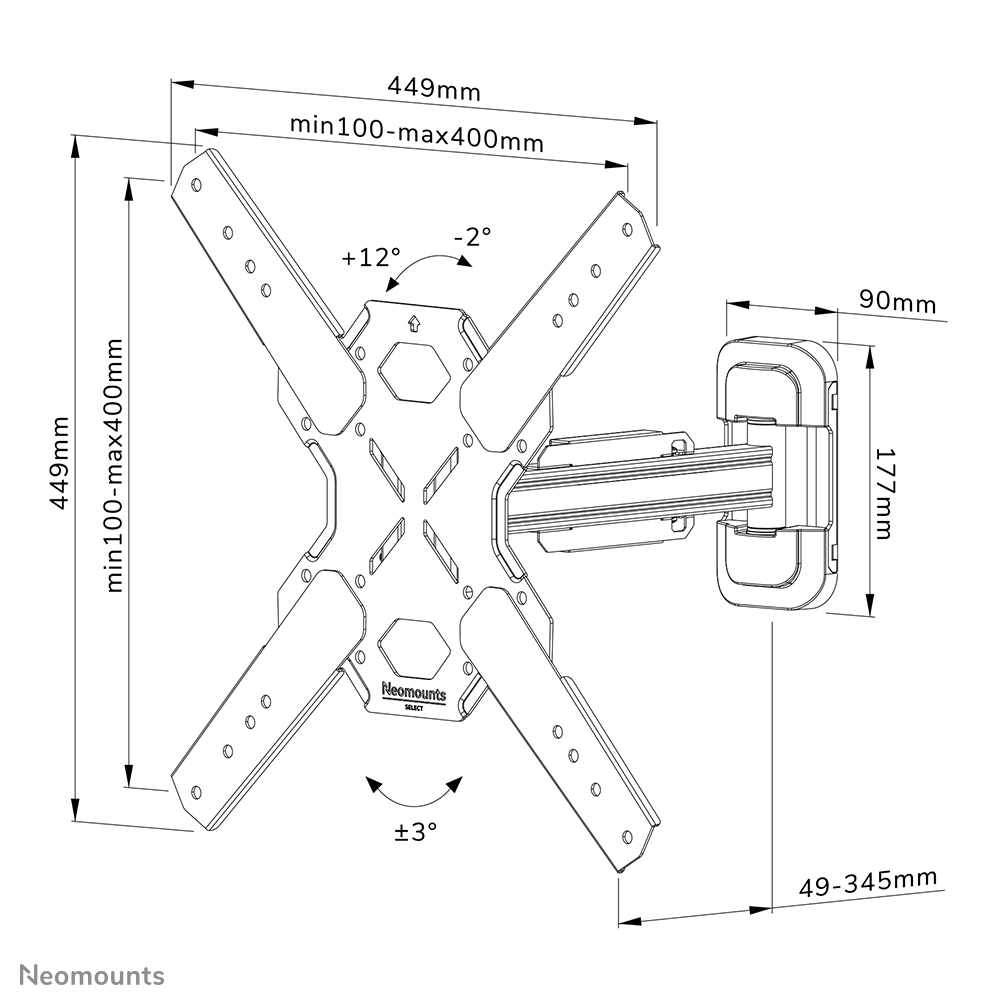 Neomounts WL40S-840BL14 Support pour écran mural 32-65" - orientable - installation rapide